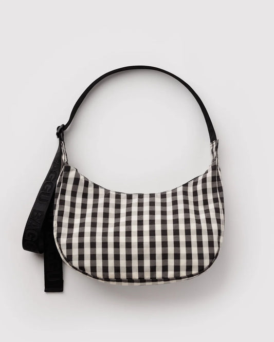 Medium Crescent Bag Black and Cream Gingham