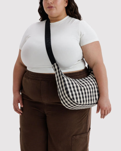 Medium Crescent Bag Black and Cream Gingham